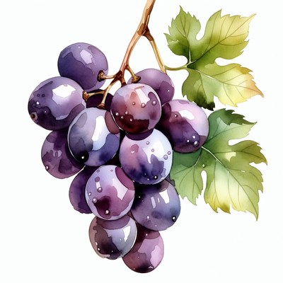 Purple Grapes with Leaves