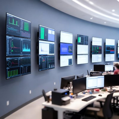 Modern Trading Floor with Multiple Monitors