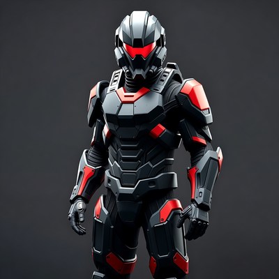 Futuristic red-glowing helmet soldier