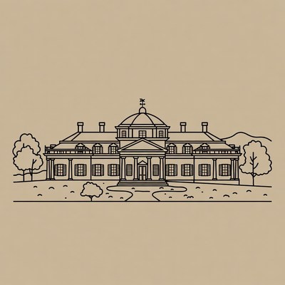 Line Drawing of Grand Mansion