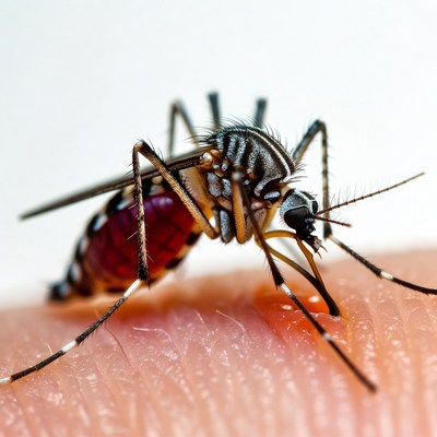 Mosquito biting human skin