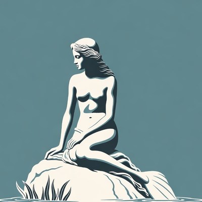 Nude Mermaid Sitting on Rock