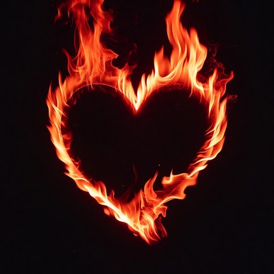 Burning Heart Flame on Black