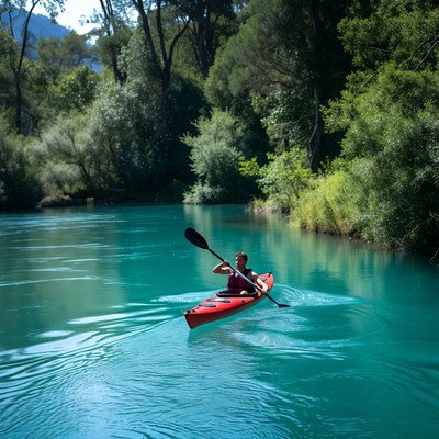 Man kayaking in turquoise river