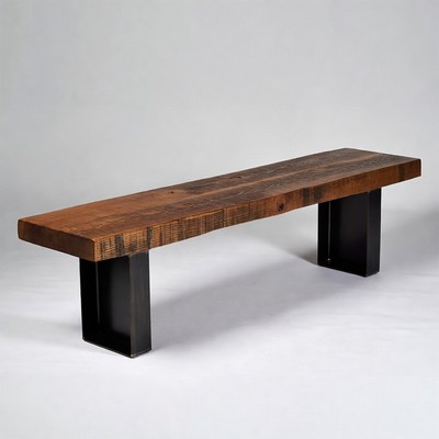 Rustic wooden bench with metal legs