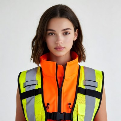 Woman in orange safety vest