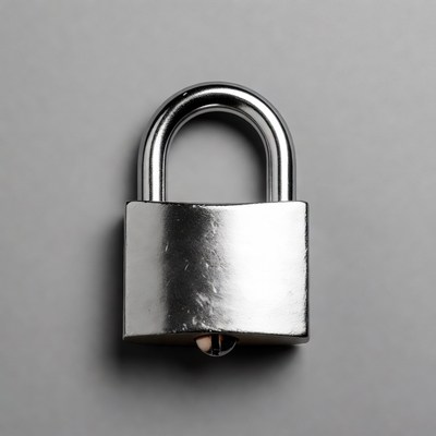 Shiny Silver Padlock on Gray Background