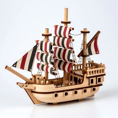 Wooden toy pirate ship model