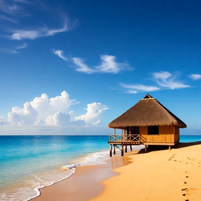 Beach bungalow on tropical shore