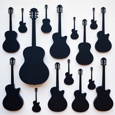 Black Silhouette Guitars on White Wall