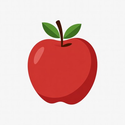 Red Apple with Green Leaf