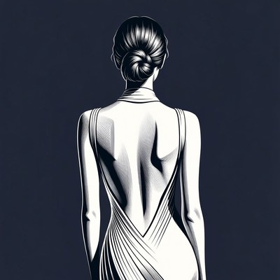 Woman in backless dress from behind