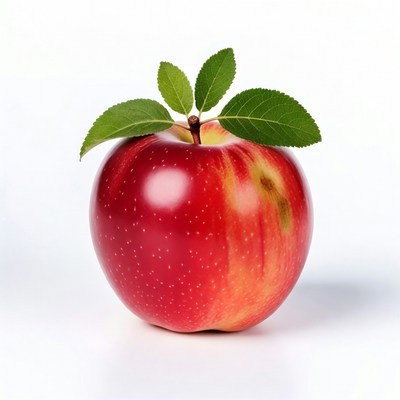 Red apple with green leaf