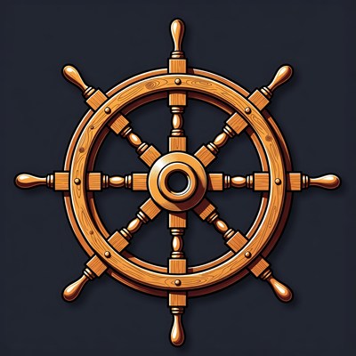 Wooden Ship Steering Wheel Illustration