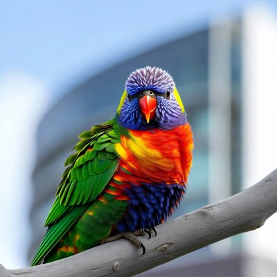 Colorful Rainbow Lorikeet on branch