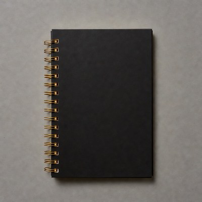 Black Spiral Notebook on Gray Background