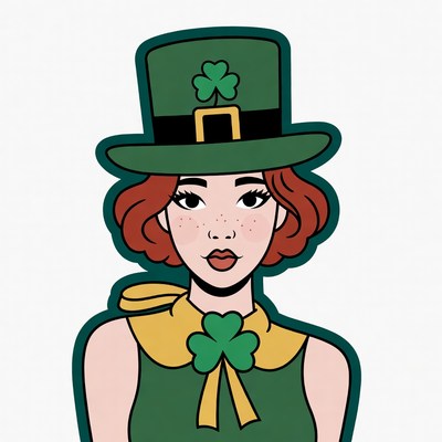 Cartoon woman in green St. Patrick's hat