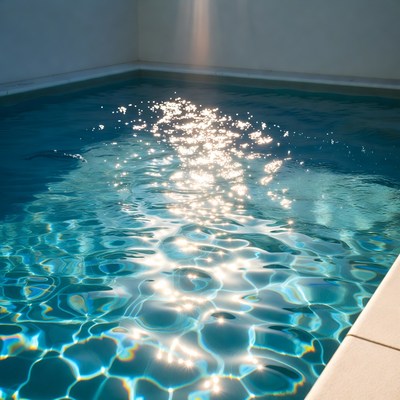 Sunlight sparkling in blue swimming pool