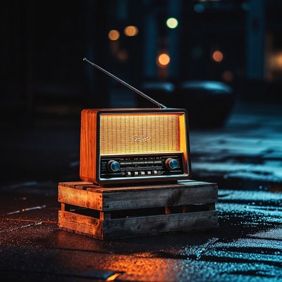 Vintage radio on wooden crate