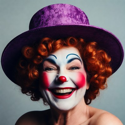 Smiling Woman in Clown Makeup