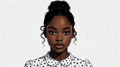 Beautiful African-American woman in polka dot collar
