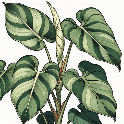 Variegated Philodendron Plant Illustration