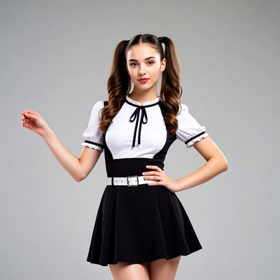 Girl in black white sailor dress