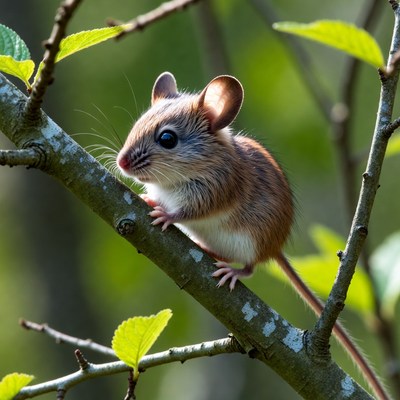 Cute mouse on tree branch