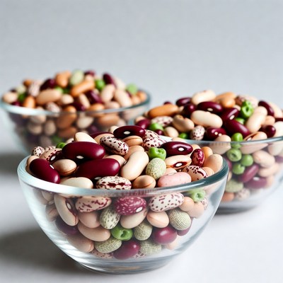 Mixed Beans in Glass Bowls