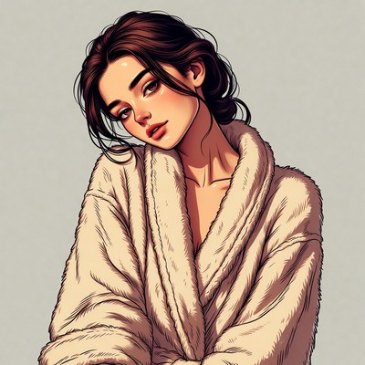 Woman in fluffy robe portrait