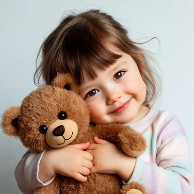 Little girl hugging teddy bear