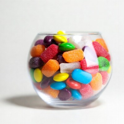 Colorful Jelly Beans in Glass Bowl