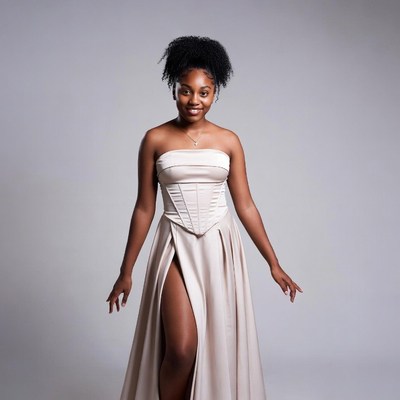 African-American woman in satin gown