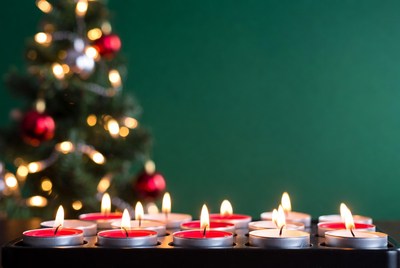 Red Candles by Christmas Tree