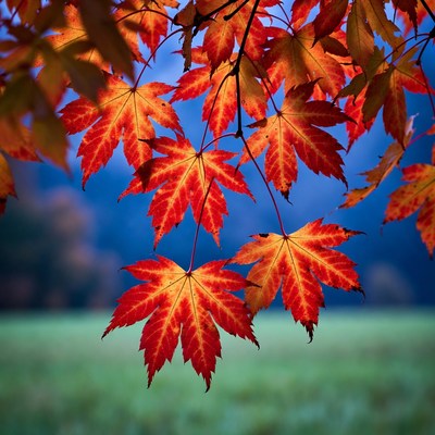 Vibrant Red Maple Leaves on Blue Sky