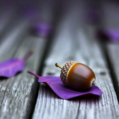 Acorn on Purple Leaf