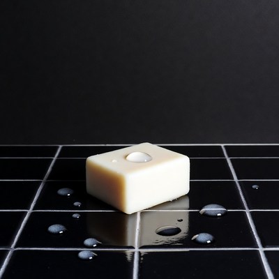 White soap bar with water droplets