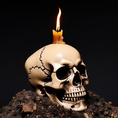 Candle Burning on Human Skull