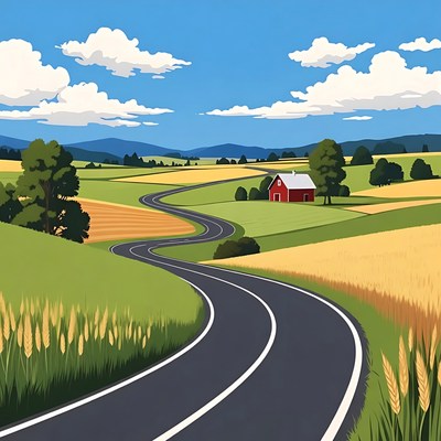 Red Barn Winding Road Countryside