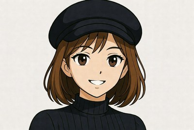 Anime girl smiling in black beret