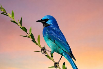 Blue bird perched on branch