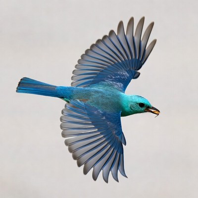 Blue bird flying with insect