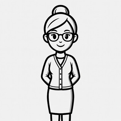 Cartoon woman in cardigan and skirt