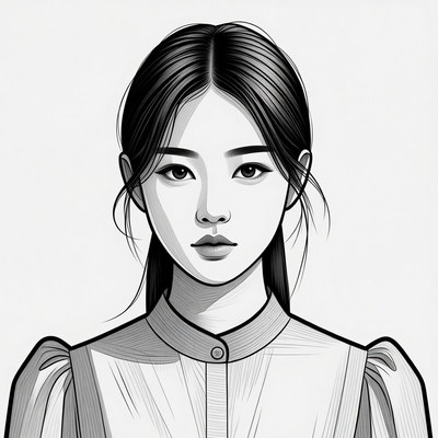 Asian woman in vintage blouse portrait