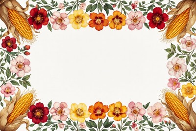 Autumn Flowers Corn Border Illustration