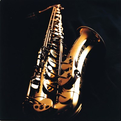 Golden saxophone on black background