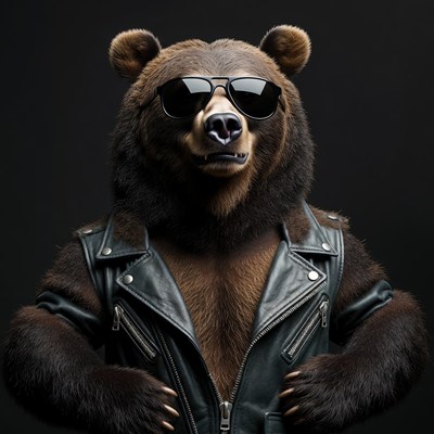 Bear wearing sunglasses and leather jacket