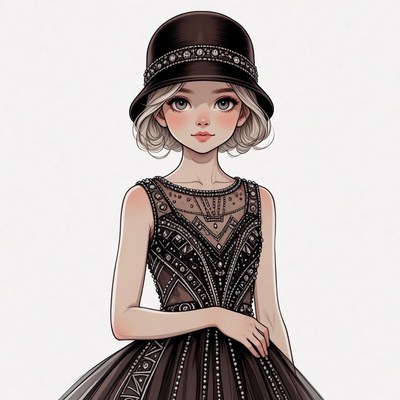 Woman in Beaded Flapper Dress and Cloche Hat