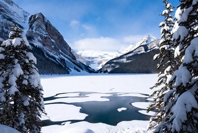 Frozen Lake Moraine Winter Landscape