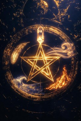 Pentagram with Elements Crystal Moon